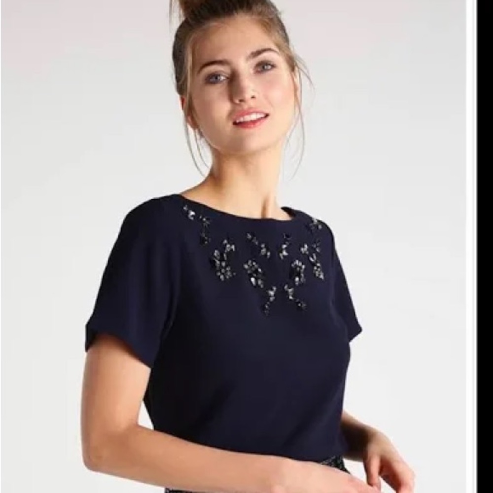 Navy Blue Embellished Blouse by Banana Republic